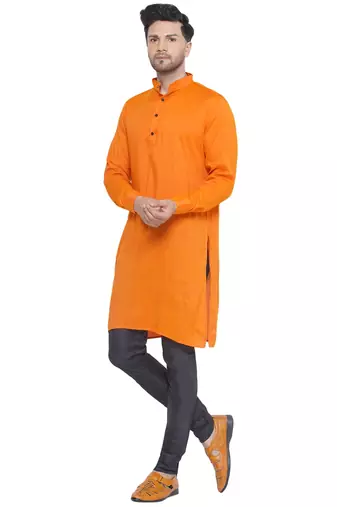 solid rayon long kurta for men (orange, size: free)