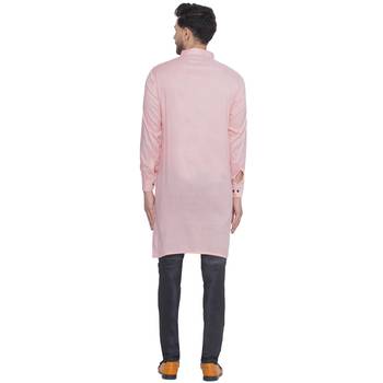 solid rayon long kurta for men (pink) 4