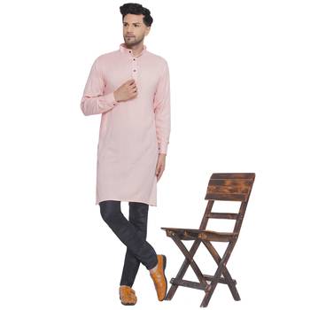 solid rayon long kurta for men (pink) 5