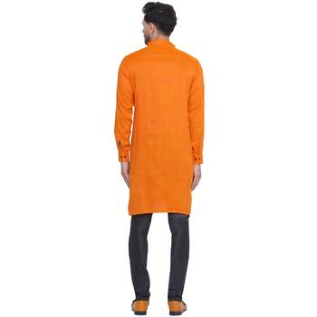 solid rayon long kurta for men (orange, size: free) 4