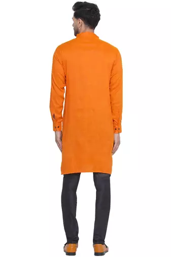 solid rayon long kurta for men (orange, size: free)