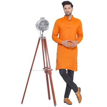 solid rayon long kurta for men (orange, size: free) 5