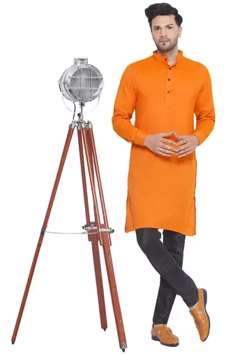 solid rayon long kurta for men (orange, size: free)