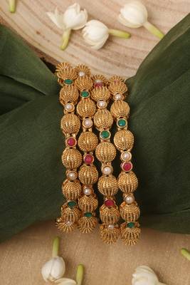 Yellow Gold Plated Bangles Set of 4 1