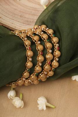 Yellow Gold Plated Bangles Set of 4 2
