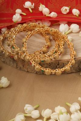 Yellow Gold Plated Bangles Set of 4 4