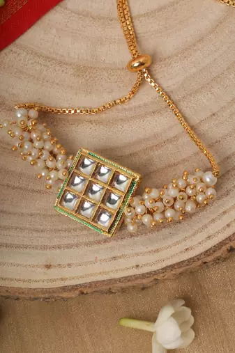 Gold Plated Bracelet with White Beads