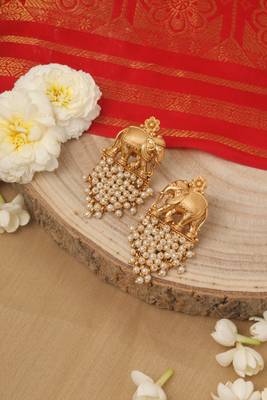Yellow Gold Plated Earrings with Elephant Carved 1