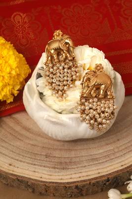Yellow Gold Plated Earrings with Elephant Carved 2