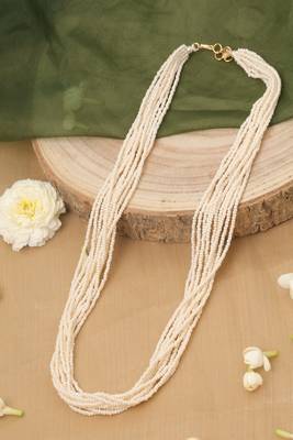 White Pearl Necklace with Small Bead Accents 1
