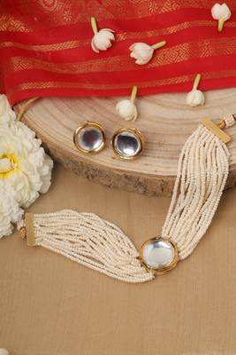 White Beaded Kundan Necklace Set 1