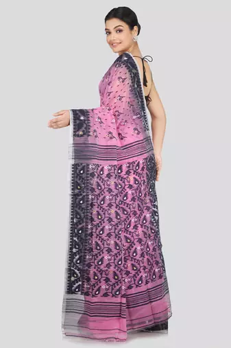 Pinkloom Women'S Pink Hand_Woven Soft Cotton Jamdani-Sarees Without Blouse Piece