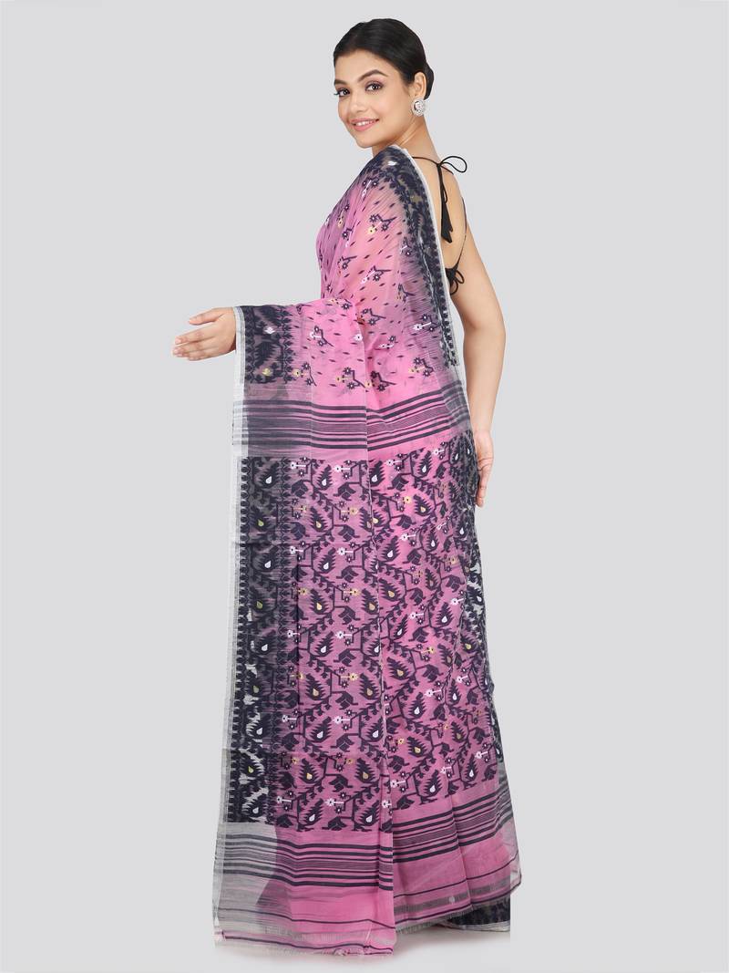 Pinkloom Women'S Pink Hand_Woven Soft Cotton Jamdani-Sarees Without Blouse Piece