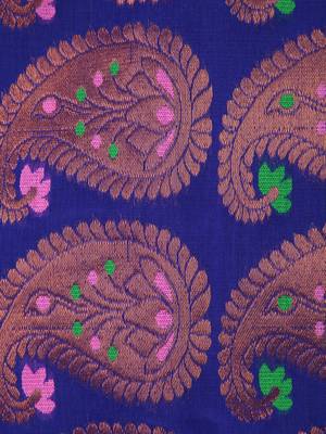 PinkLoom Women's  Blue Hand_Woven Cotton-Silk-Sarees With Unstitched Blouse Piece 4