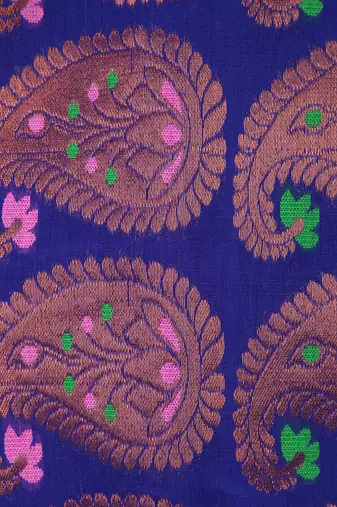 PinkLoom Women's  Blue Hand_Woven Cotton-Silk-Sarees With Unstitched Blouse Piece