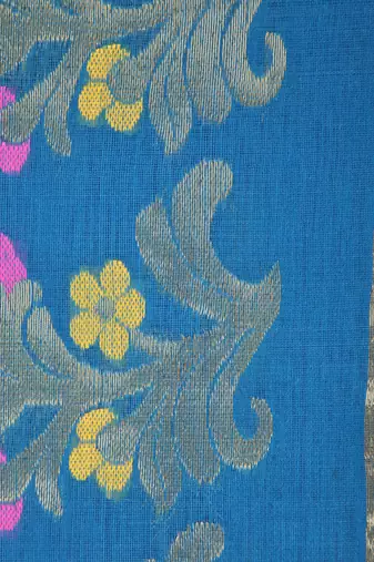 PinkLoom Women's Blue Hand_Woven Cotton_Silk Saree With Blouse