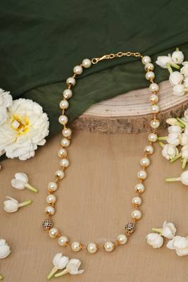 Stone Studded Necklace Set With White Pearl Drops 2