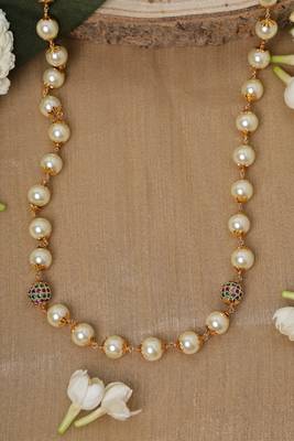 Stone Studded Necklace Set With White Pearl Drops 1