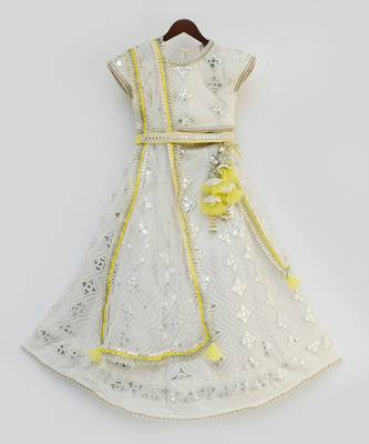 Off white Gota Embroidery Lehenga Choli Dupatta for Girls 1
