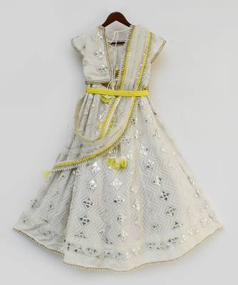 Off white Gota Embroidery Lehenga Choli Dupatta for Girls 2