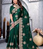 Bottle Green Coding Embroidery Work Crepe Silk Saree