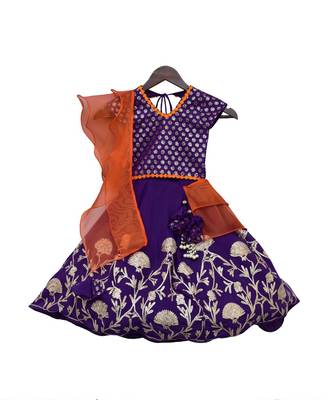 Blue Floral Embroidered satin Lehenga 1