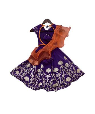 Blue Floral Embroidered satin Lehenga 2