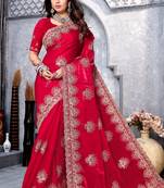 Maroon Coding Embroidery Work Crepe Silk Saree