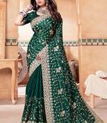Designer Bottle Green Zarkan Diamond Work Crepe Silk Saree