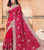 Designer Magenta Zarkan Embroidery Work Crepe Silk Saree