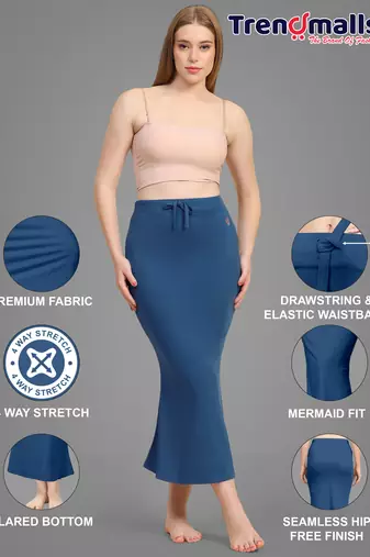 Trendmalls Blue Lycra Spandex Saree Shapewear Skirt Petticoat for Women