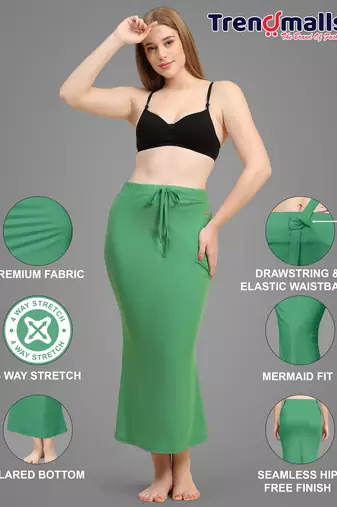 Trendmalls Green Lycra Spandex Saree Shapewear Skirt Petticoat for Women