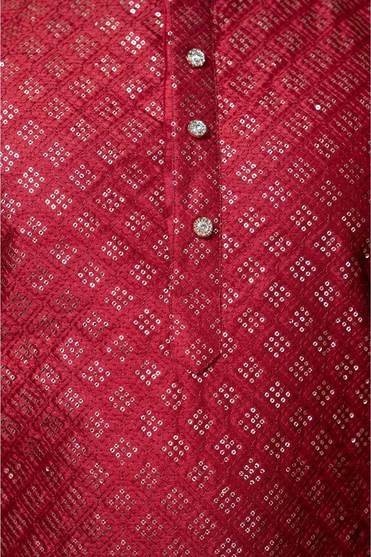 Ahlan apparels siquins tiki work dupion silk kurta and pajama set for mens