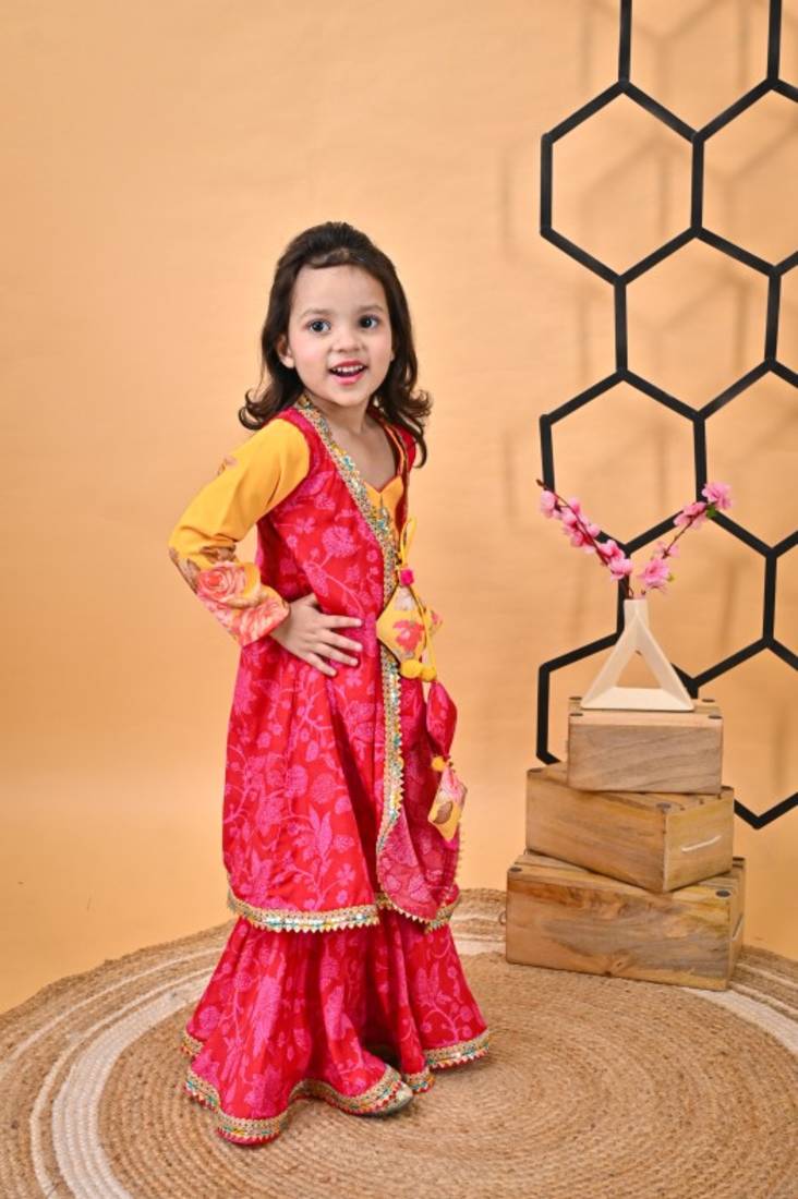 Yellow Kurti Red sharara set