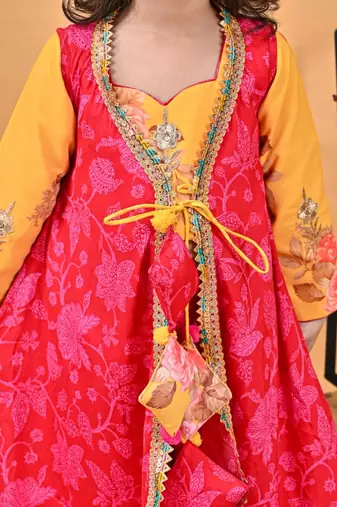Yellow Kurti Red sharara set