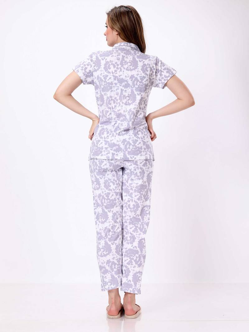 Hollyhock Luxe Lounge Premium Front-Open tie-dye Grey Nightwear Set