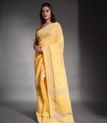 Light yellow pure cotton soft saree with temple border