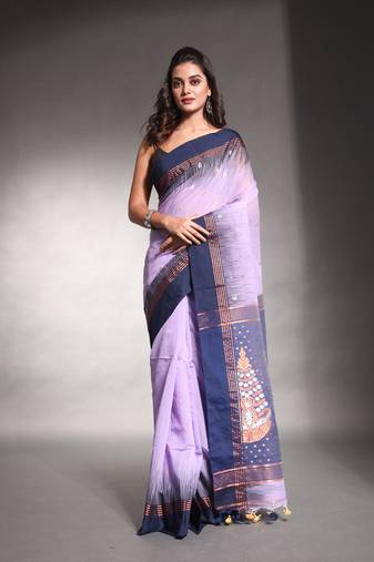Lavender cotton soft saree with ikkat style