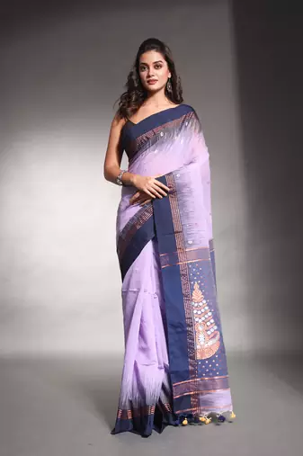 Lavender cotton soft saree with ikkat style
