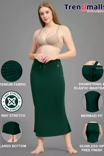 Trendmalls Green Plain Cotton Soft Saree Shape wear Petticoat for Women