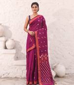Magenta cotton saree with zari border