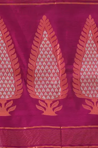 Purple cotton saree with woven designs and zari border