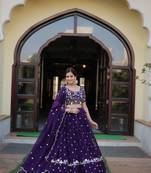 EILARA WOMEN'S BLUE FAUX BLOOMING GEORGETTE WITH SEQUINS EMBROIDERED WORK LEHENGA CHOLI FOR PARTYWEAR