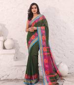 Pine green pure cotton soft saree with nakshi border