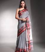Grey pure cotton soft saree with nakshi border