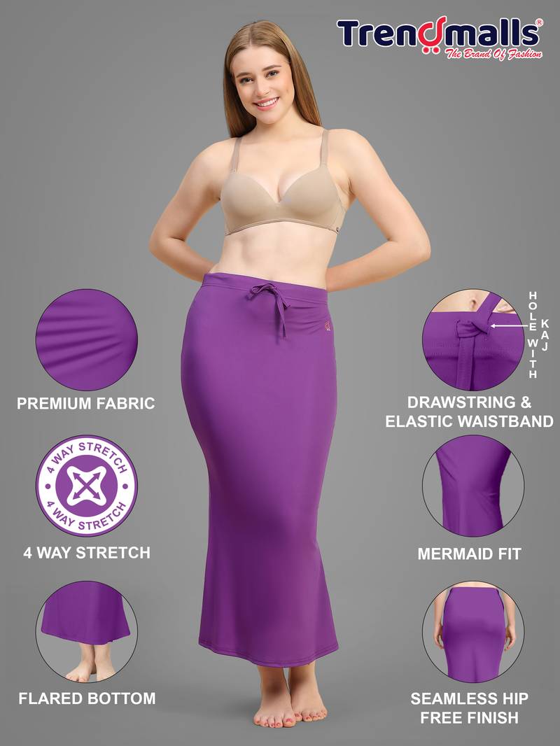 Women's Plain Purple Cotton Petticoat Skirts Saree Silhouette Shape Wear Dress