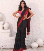 Black pure cotton saree with temple border