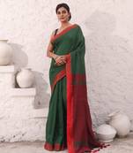 Green pure cotton saree with temple border