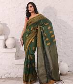 Green pure cotton saree with temple border