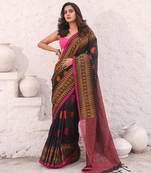 Black pure cotton saree with temple border